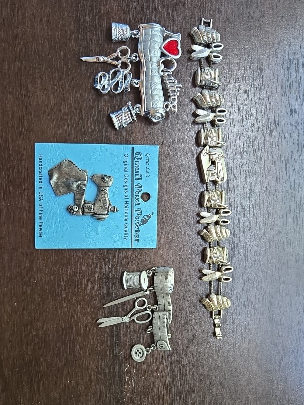 Sewing Charm Bracelet and Matching Sewing Charms , And Brooch Theme